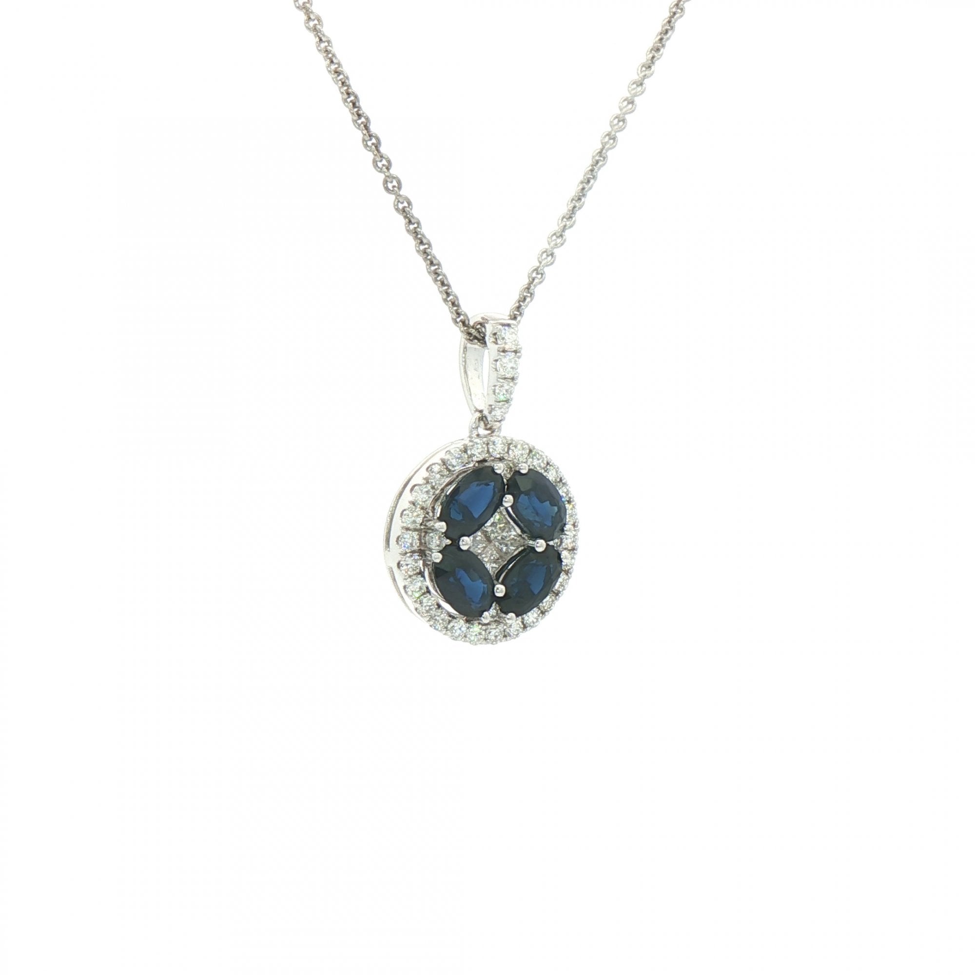 1.44ct Sapphire & 0.43ct Natural Diamond Round Fancy Pendant in 18ct White Gold