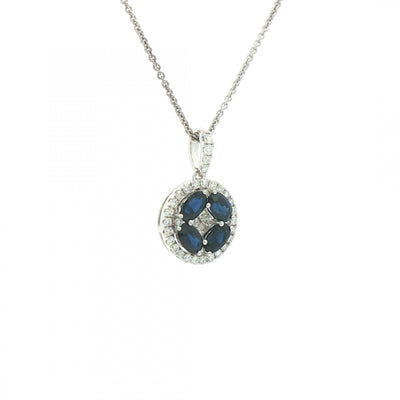 1.44ct Sapphire & 0.43ct Natural Diamond Round Fancy Pendant in 18ct White Gold