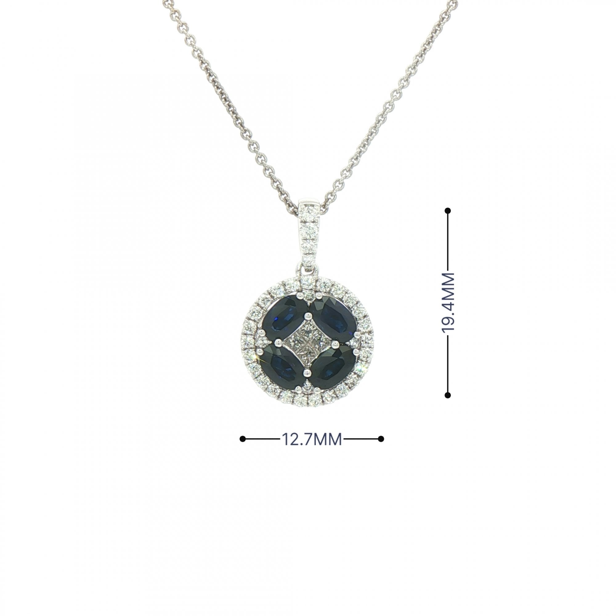 1.44ct Sapphire & 0.43ct Natural Diamond Round Fancy Pendant in 18ct White Gold