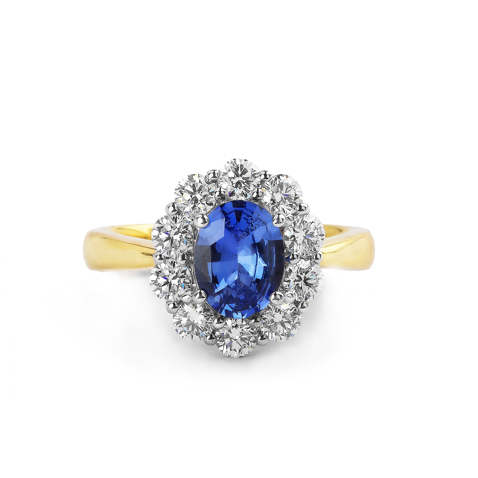 1.46ct Sapphire & Natural Diamond Oval Cluster Ring in 18ct Gold