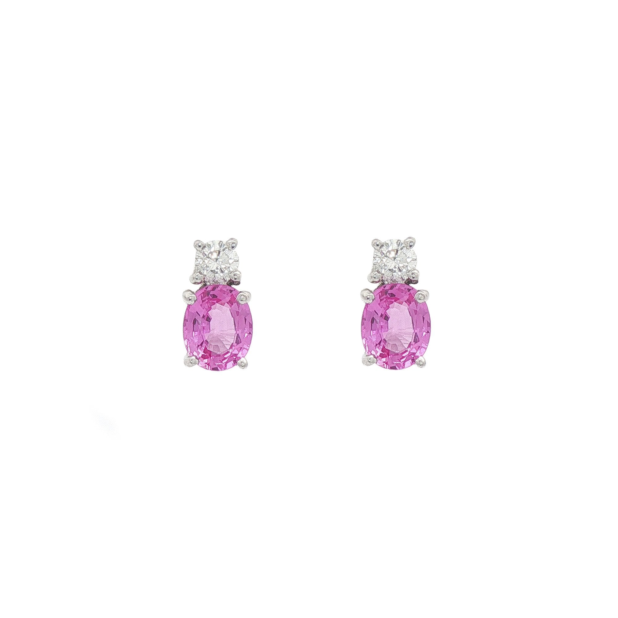 1.47ct Oval Pink Sapphire & 0.22ct Natural Diamond Earrings in 18ct White Gold