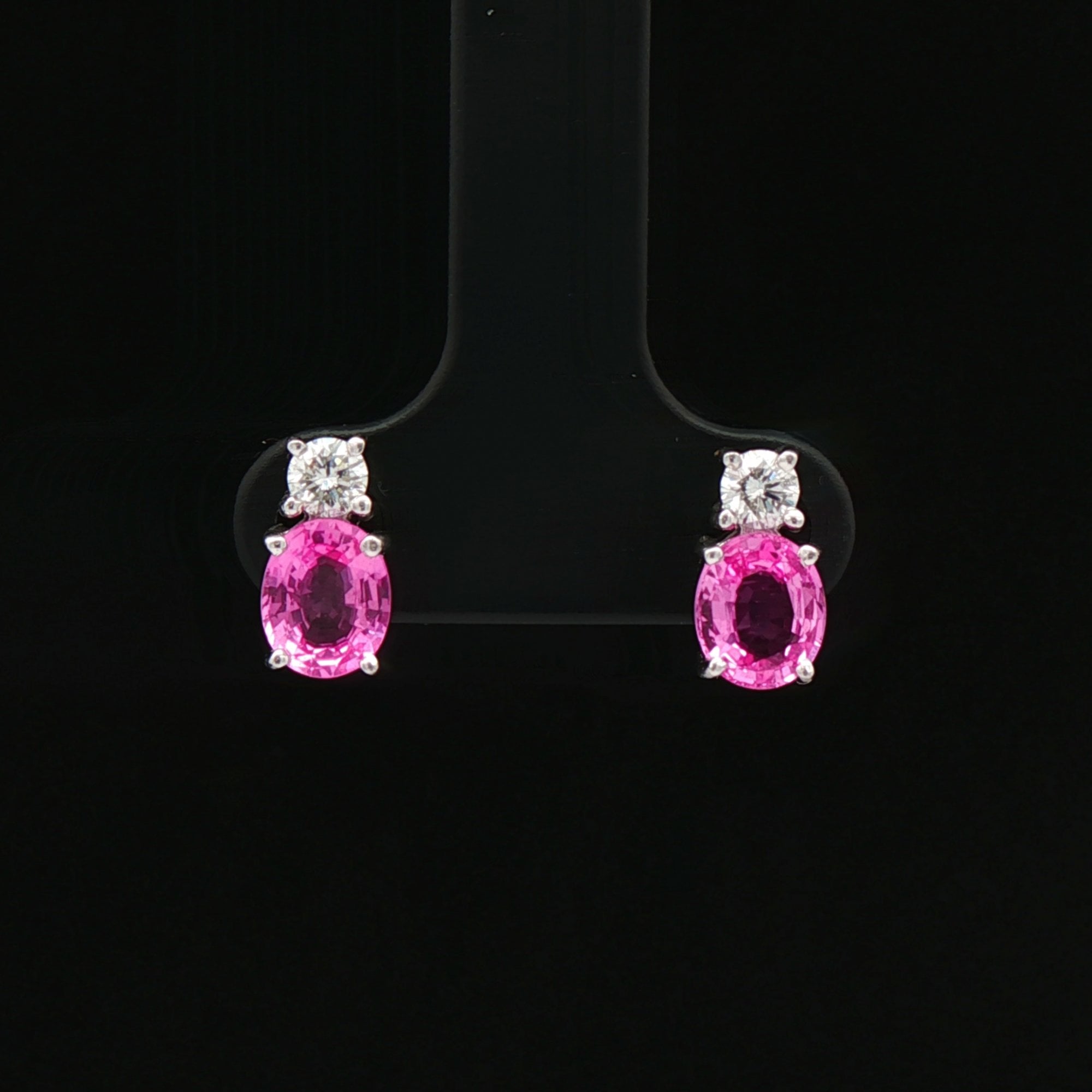 1.47ct Oval Pink Sapphire & 0.22ct Natural Diamond Earrings in 18ct White Gold