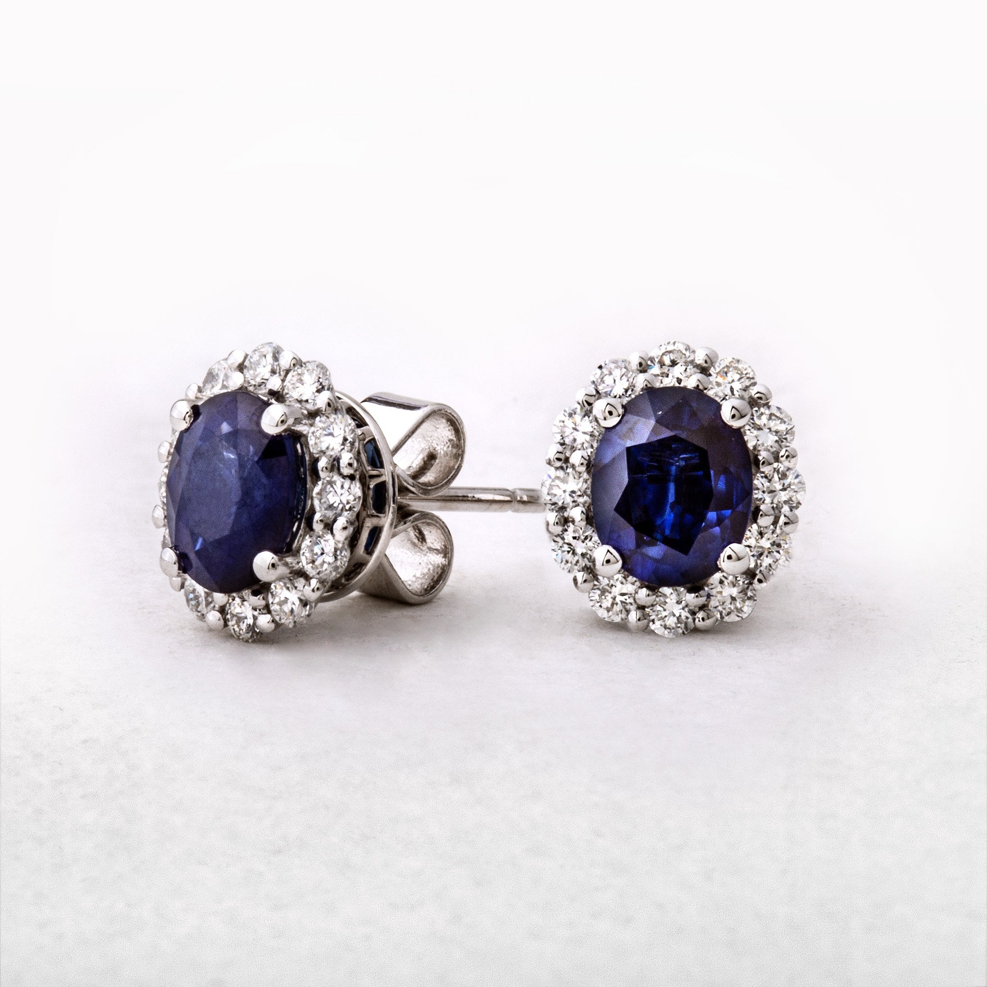 1.49ct Sapphire and 0.41ct Diamond Oval Earrings in 18ct White Gold