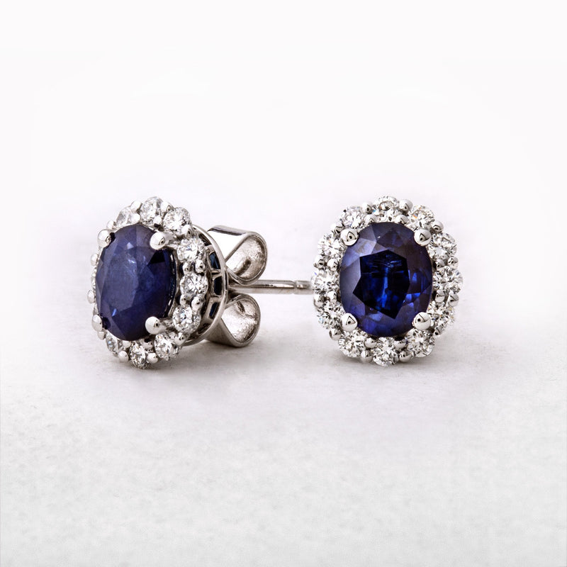 1.49ct Sapphire and 0.41ct Diamond Oval Earrings in 18ct White Gold