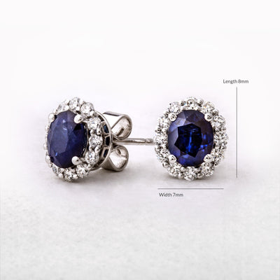 1.49ct Sapphire and 0.41ct Diamond Oval Earrings in 18ct White Gold