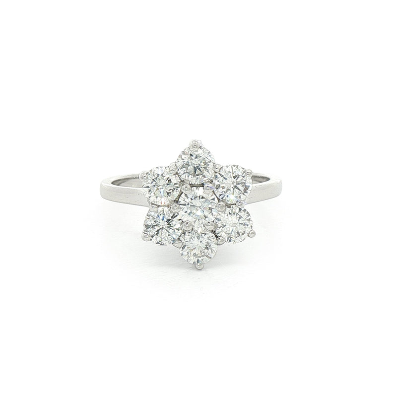 1.50ct F vs Flower Cluster Natuiral Diamond Dress Ring Set In 18ct White Gold