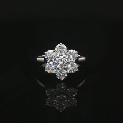 1.50ct F vs Flower Cluster Natuiral Diamond Dress Ring Set In 18ct White Gold