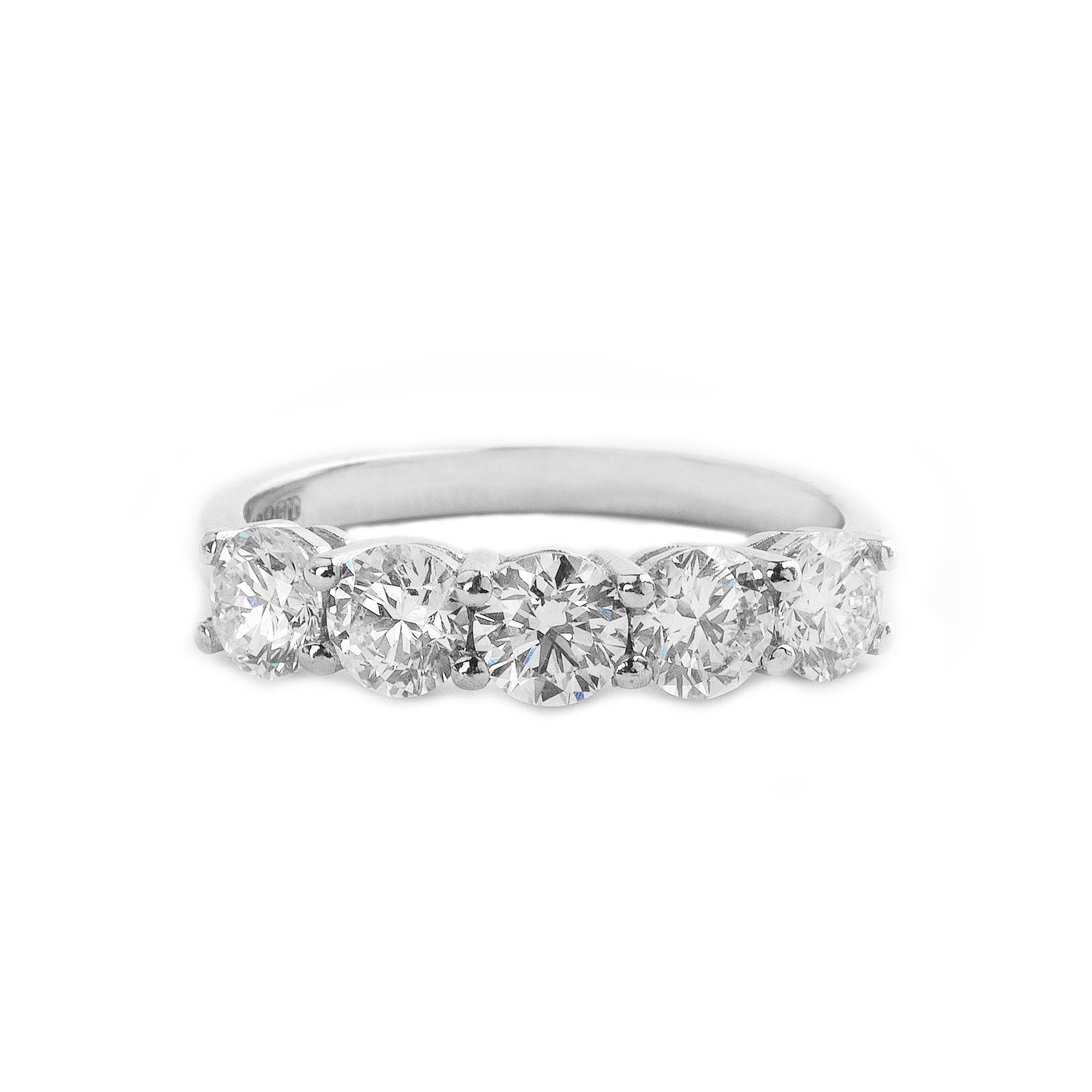 1.53ct F VS1 Round Natural Diamond 18ct White Gold Five Stone Ring