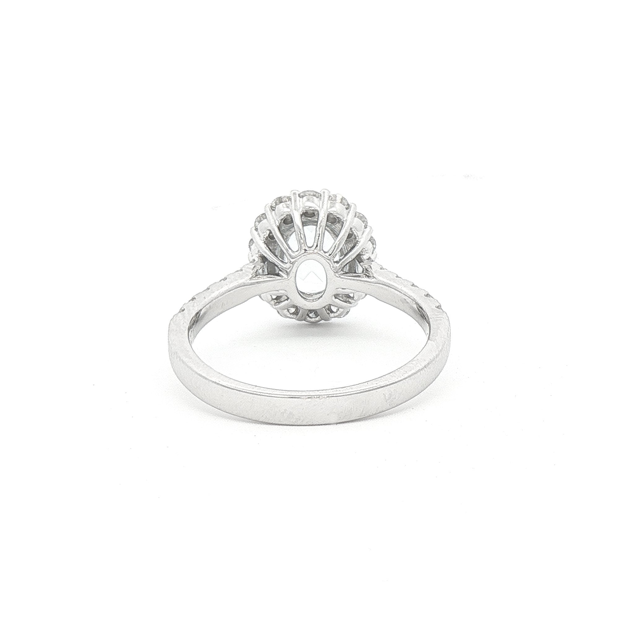 1.56ct Oval Blue Topaz & 0.57ct Natural Diamond Halo with Shoulders in 18ct White Gold