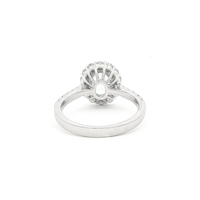 1.56ct Oval Blue Topaz & 0.57ct Natural Diamond Halo with Shoulders in 18ct White Gold