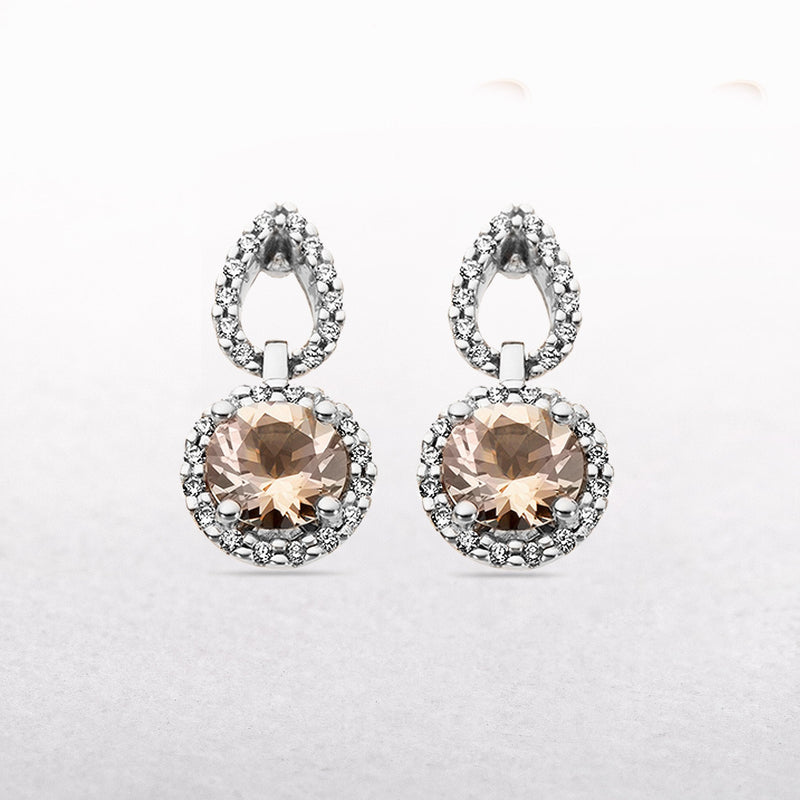 1.60ct Round-Cut Morganite & 0.24ct Natural Diamond Halo Drop Earrings in 9ct White Gold