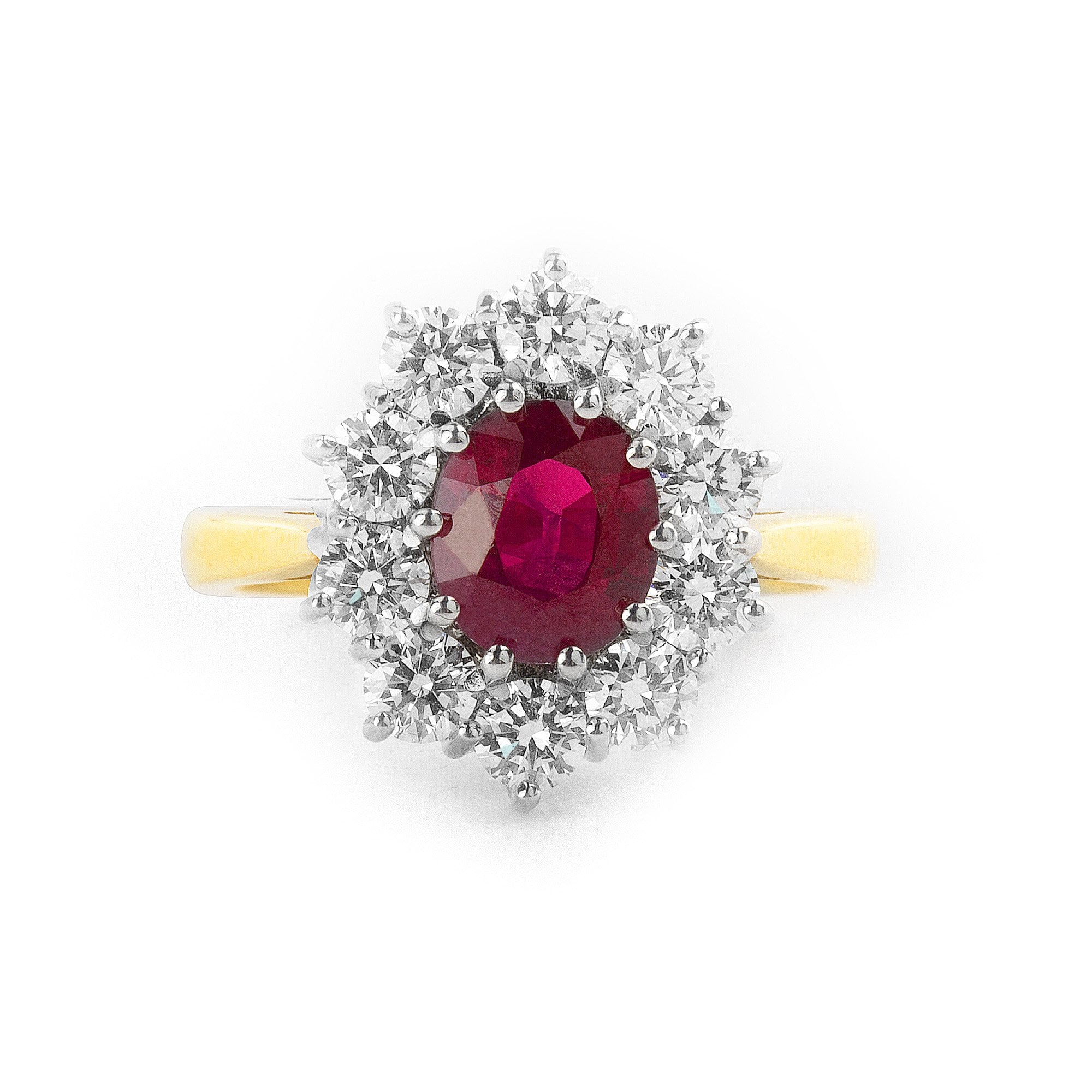 1.60ct Ruby & Natural Diamond 1.00ct Cluster Ring in 18ct Yellow Gold