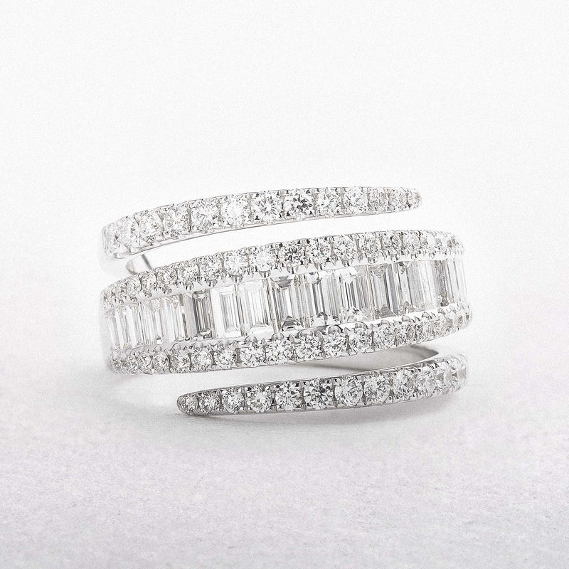 1.67ct Natural Diamond Brilliant And Baguette Cut Cross Over Diamond Ring Set In 18ct White Gold