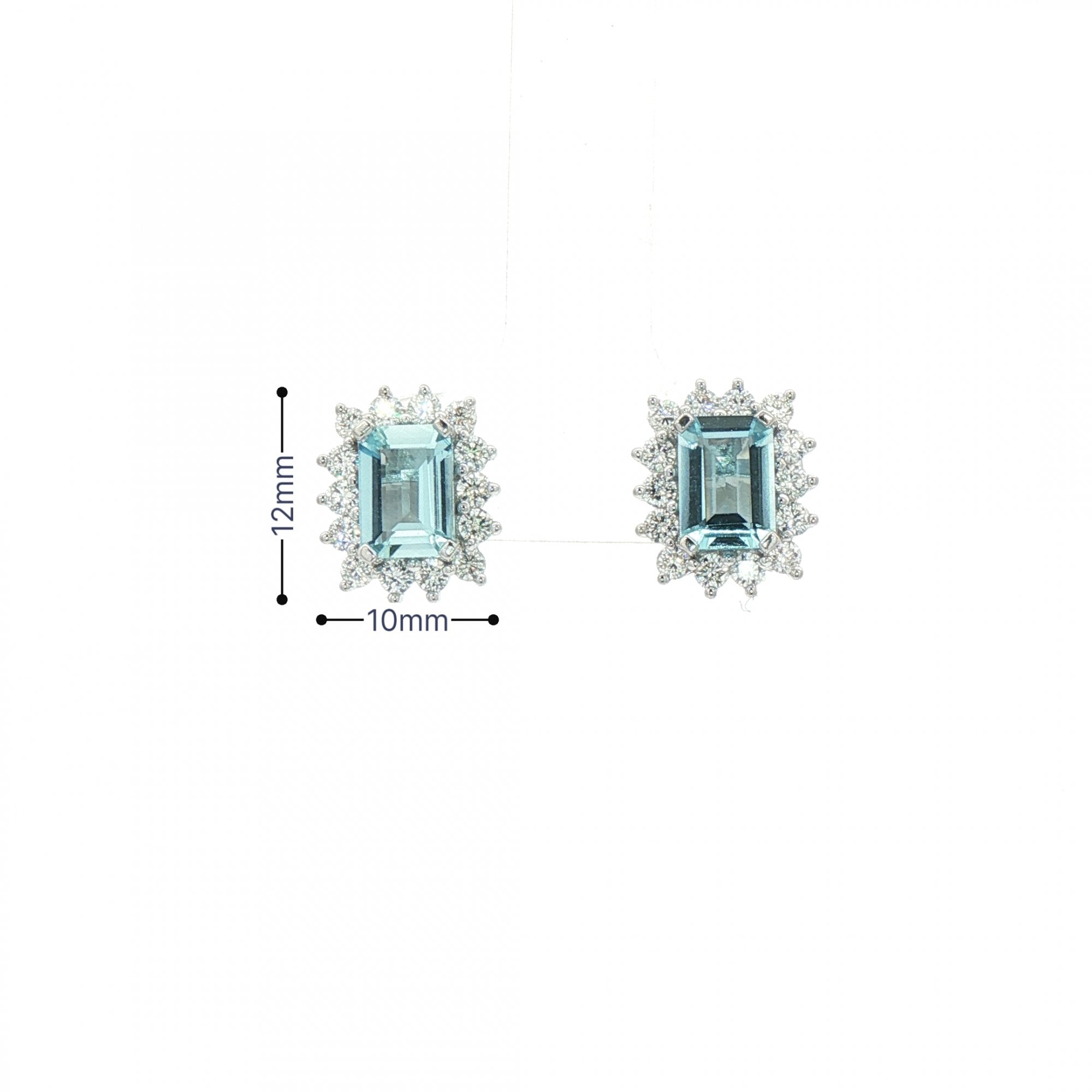 1.69ct Emerald Cut Aquamarine & 0.70ct Natural Diamond Halo Cluster Stud Earrings in 18ct White Gold