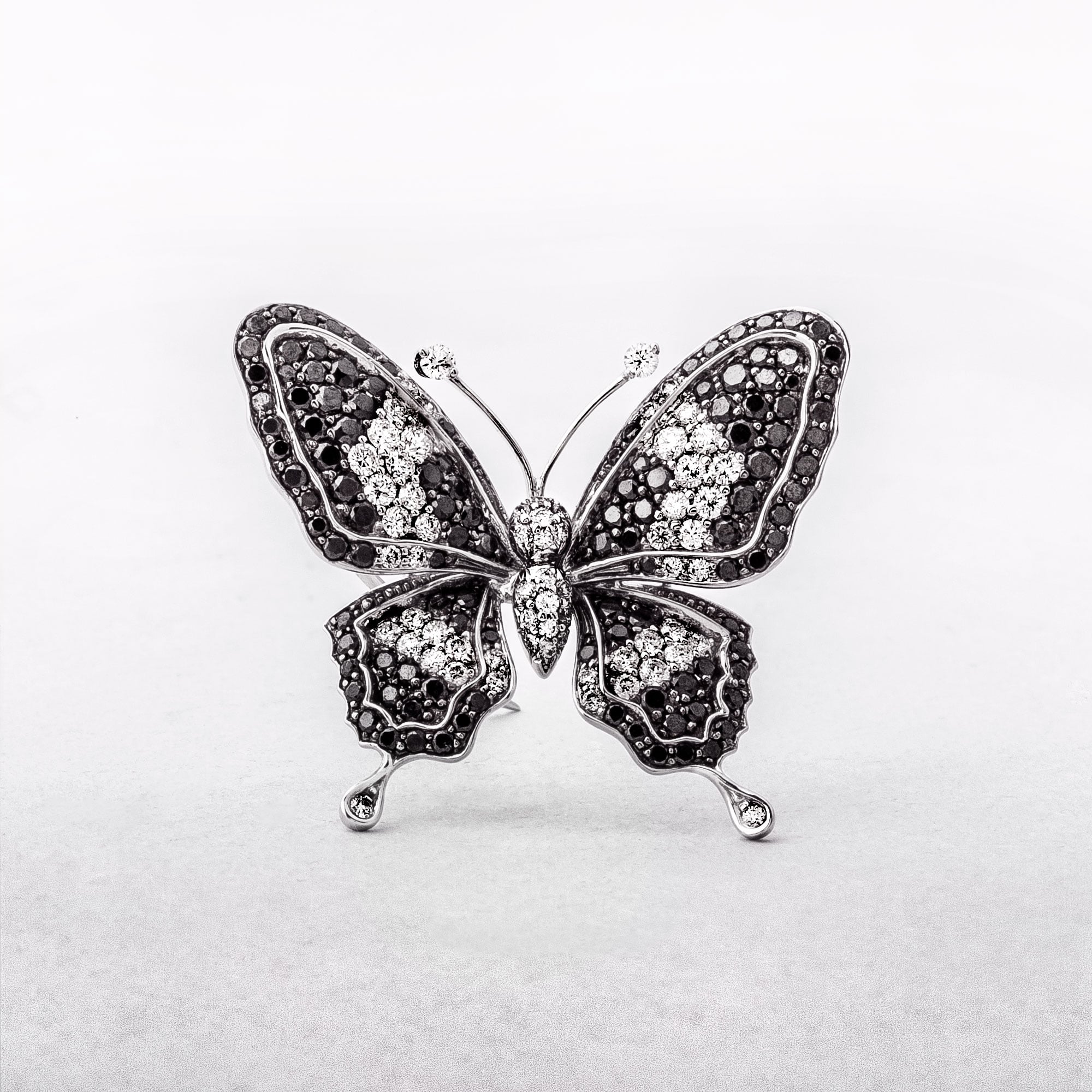1.70ct White & Black Diamond Butterfly Brooch