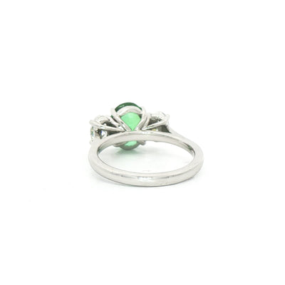 1.71ct Oval Emerald & Natural Diamond 0.82ct Three Stone Ring G.I.A Certified in 18ct White Gold