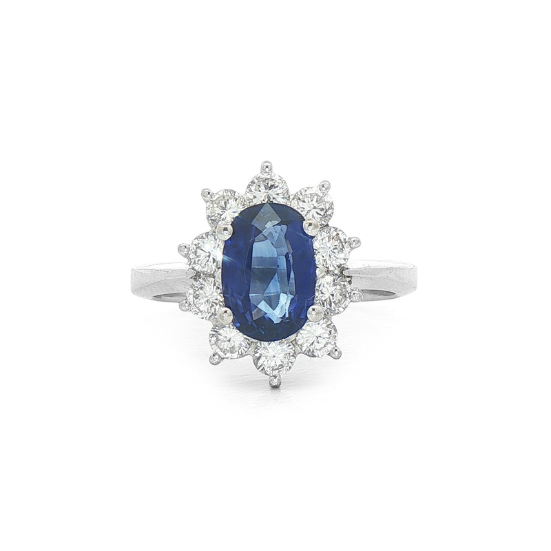 1.75ct Sapphire & 0.90ct Natural Diamond Flower Cluster Ring in 18ct White Gold