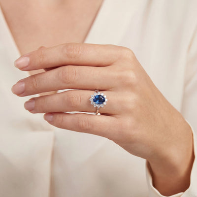 1.75ct Sapphire & 0.90ct Natural Diamond Flower Cluster Ring in 18ct White Gold