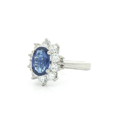 1.75ct Sapphire & 0.90ct Natural Diamond Flower Cluster Ring in 18ct White Gold
