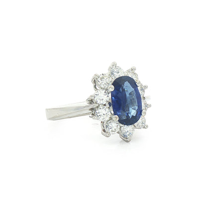 1.75ct Sapphire & 0.90ct Natural Diamond Flower Cluster Ring in 18ct White Gold