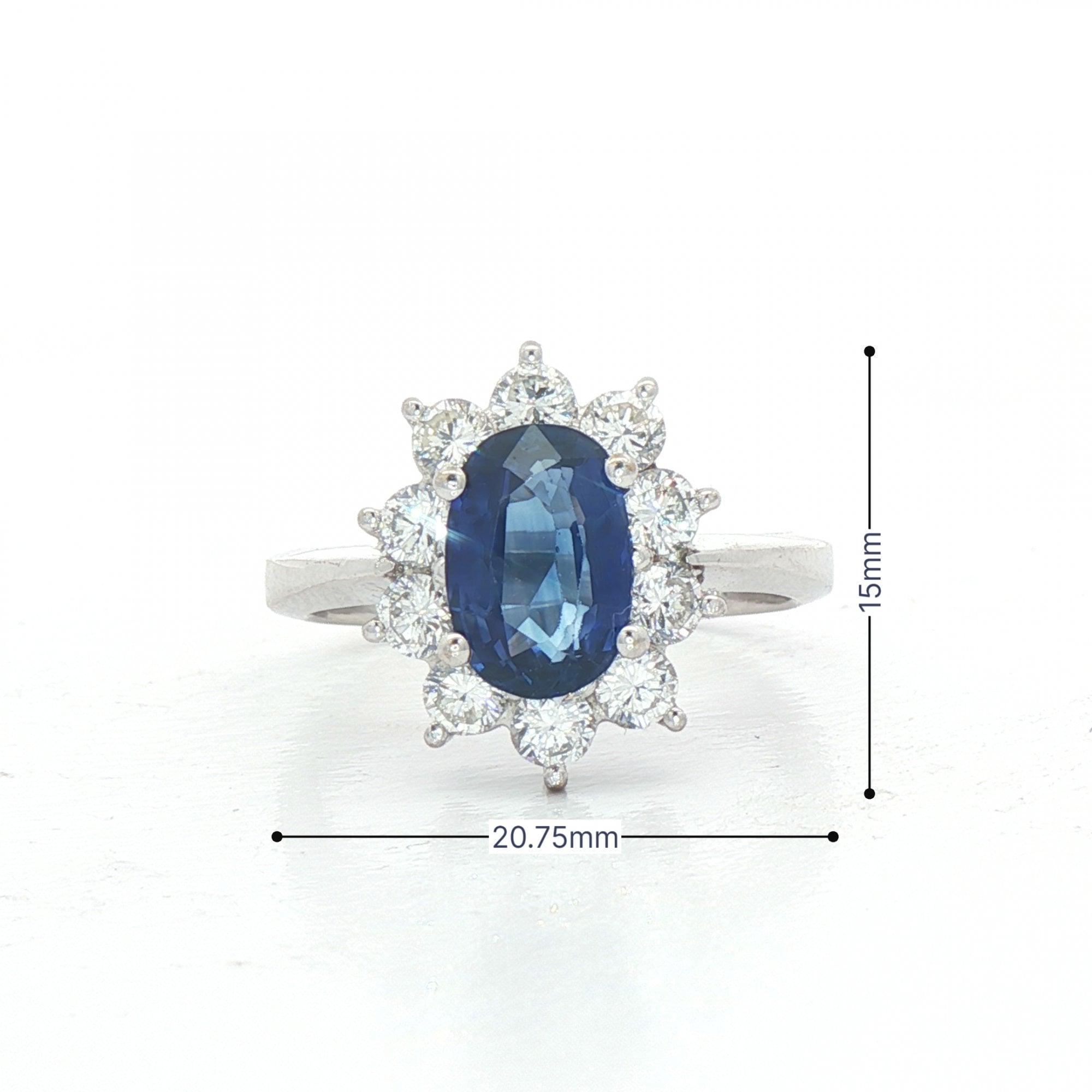 1.75ct Sapphire & 0.90ct Natural Diamond Flower Cluster Ring in 18ct White Gold