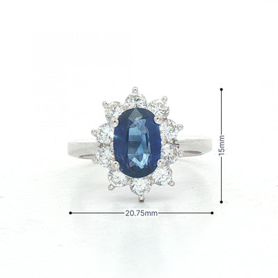1.75ct Sapphire & 0.90ct Natural Diamond Flower Cluster Ring in 18ct White Gold