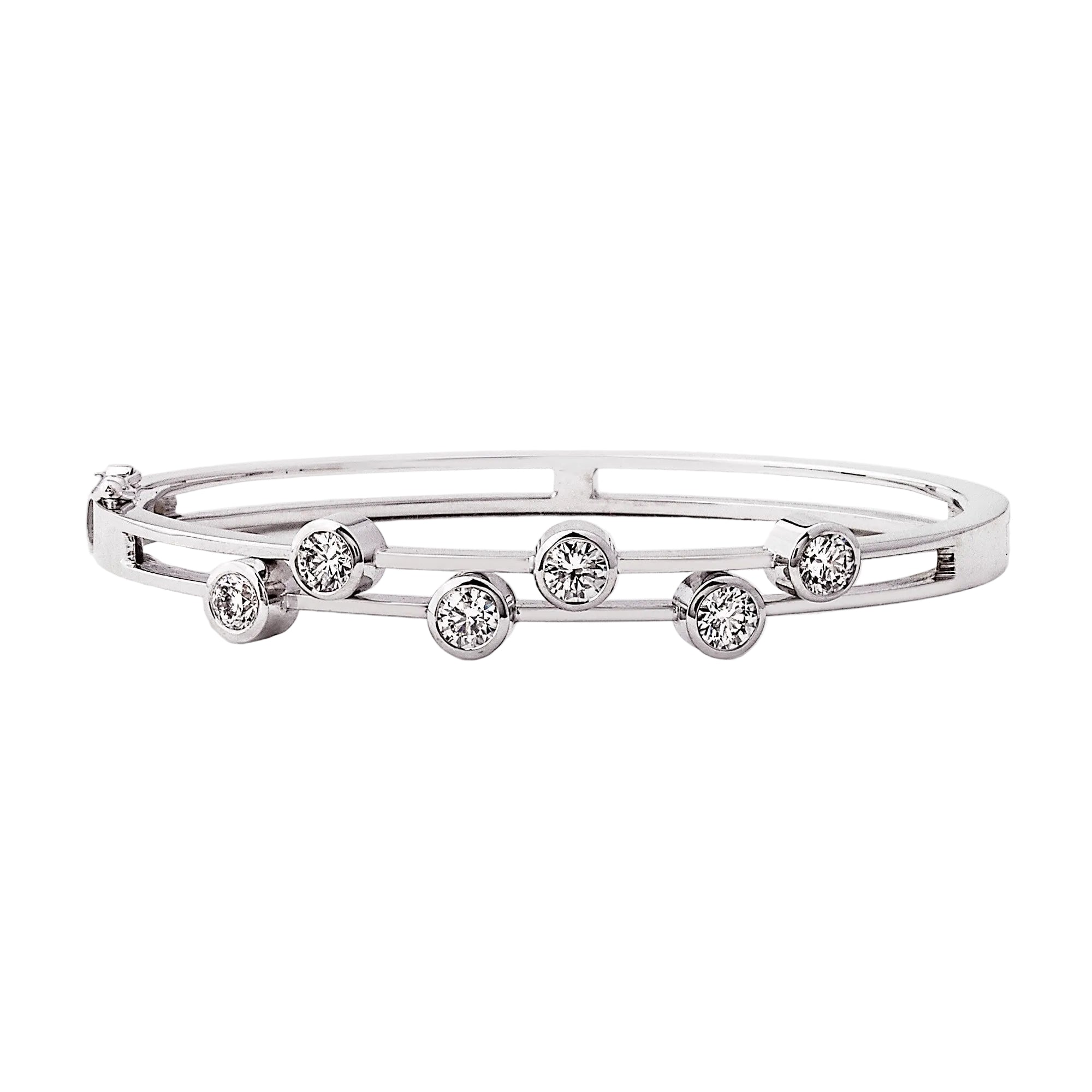 1.80ct F VS Brilliant Two Row Natural Diamond Random Set Bangle in 18ct White Gold