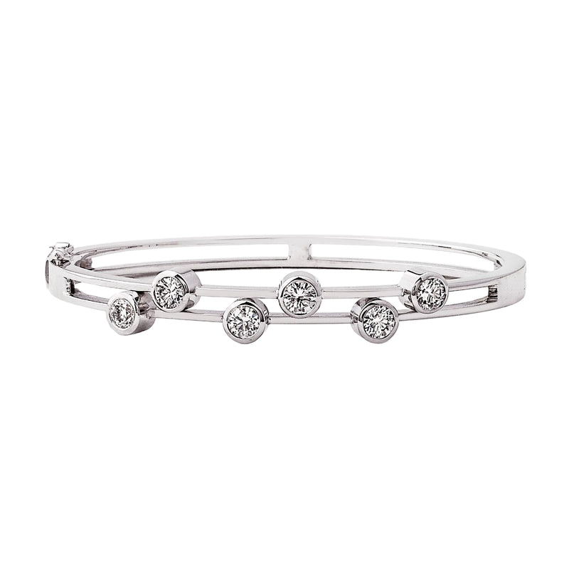 1.80ct F VS Brilliant Two Row Natural Diamond Random Set Bangle in 18ct White Gold