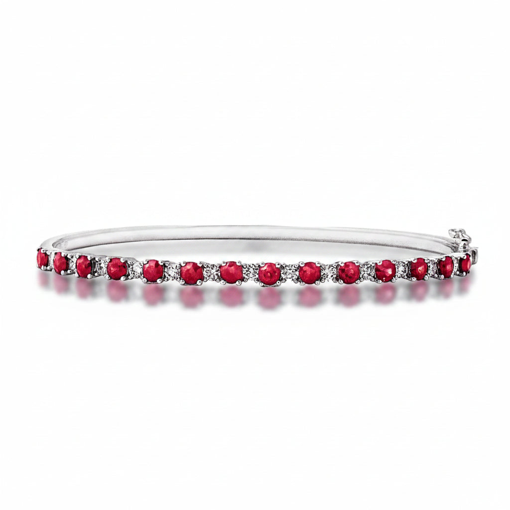 1.82ct Ruby & 0.68ct Natural Diamond Bangle Set In 18ct White Gold
