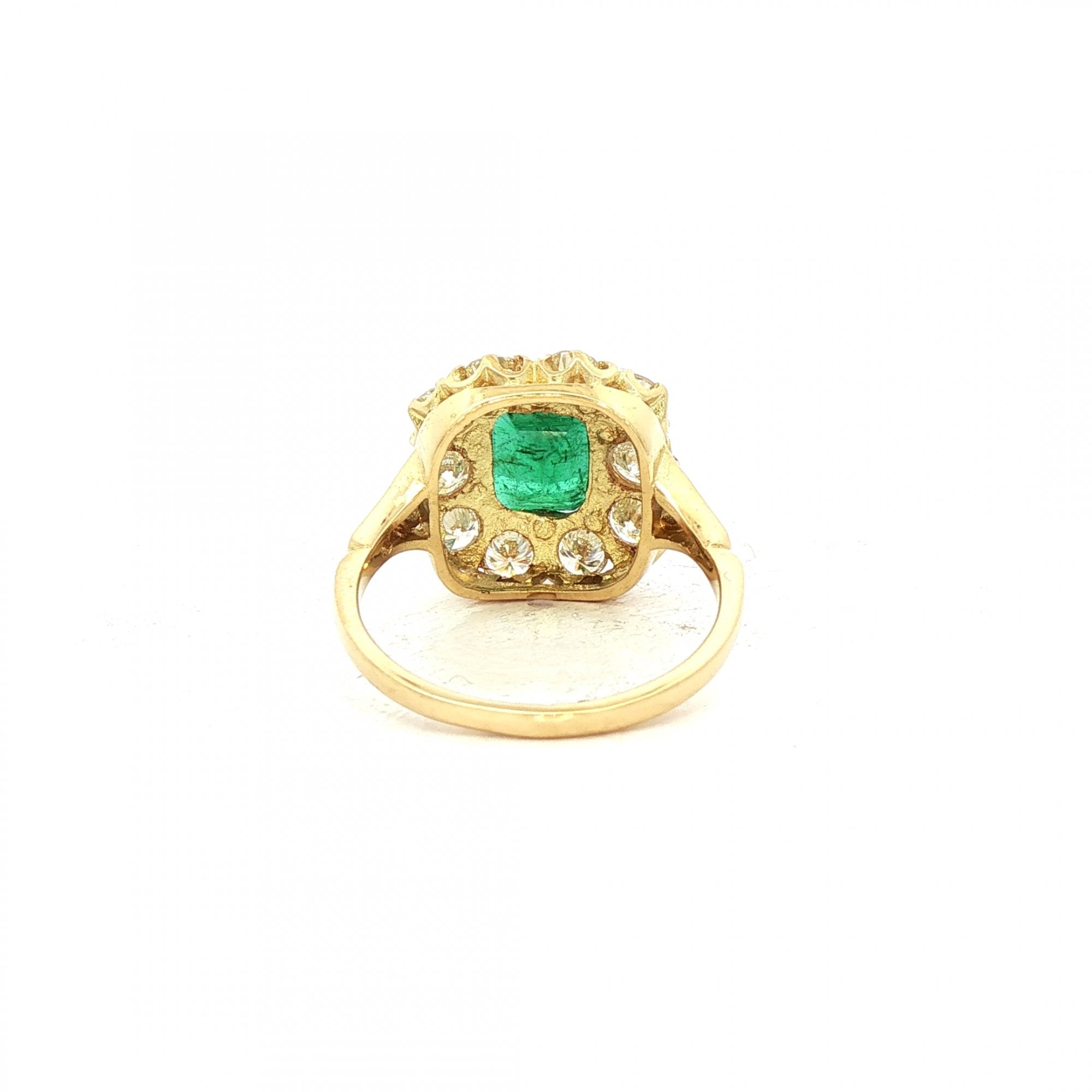 1.85ct Emerald & 1.60ct Natural Diamond Halo Cluster Claw Set in 18ct Yellow Gold