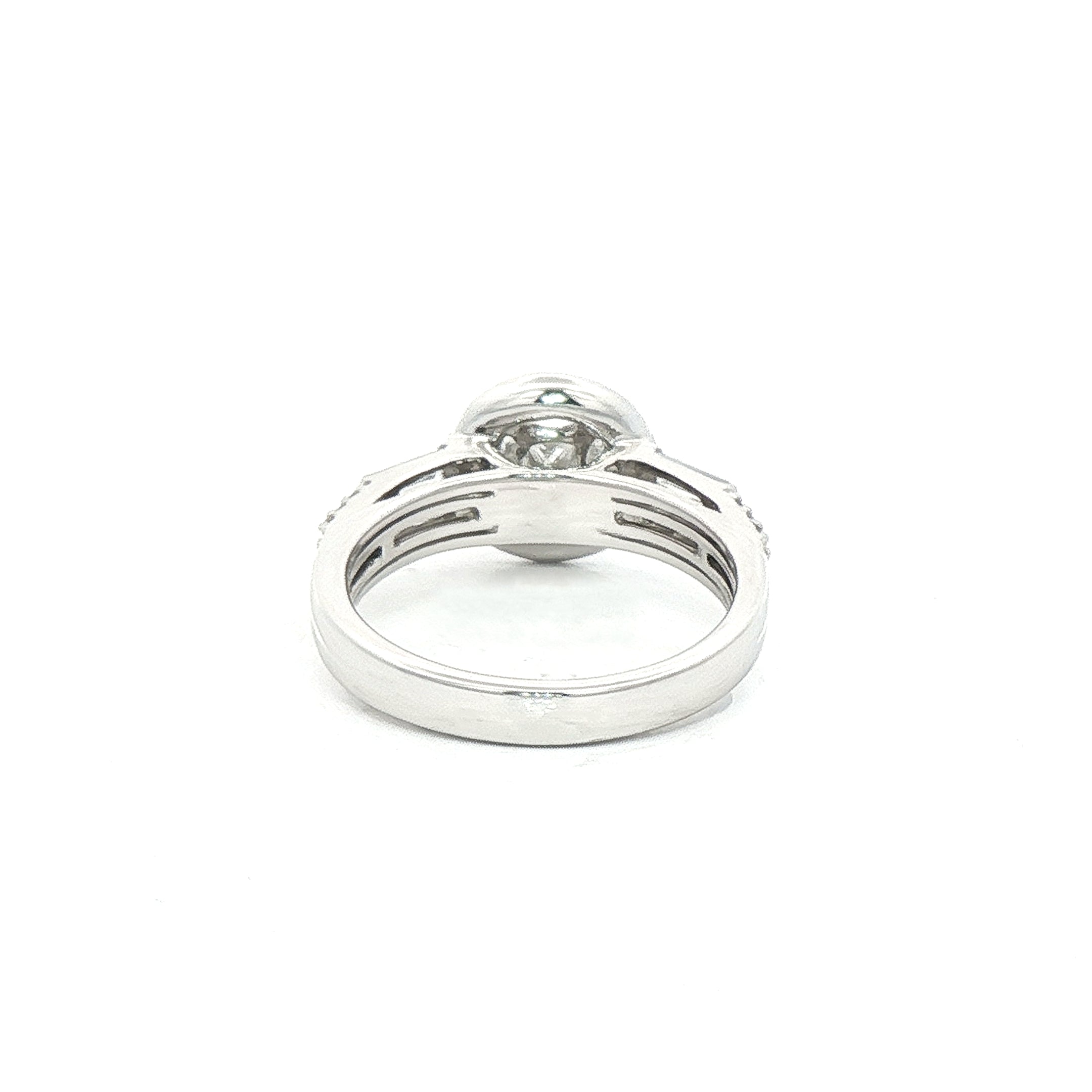 0.86ct F vs Natural Diamond Cluster Halo Ring Wth Baguette & Round Shoulders in 18ct White Gold