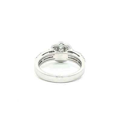0.86ct F vs Natural Diamond Cluster Halo Ring Wth Baguette & Round Shoulders in 18ct White Gold