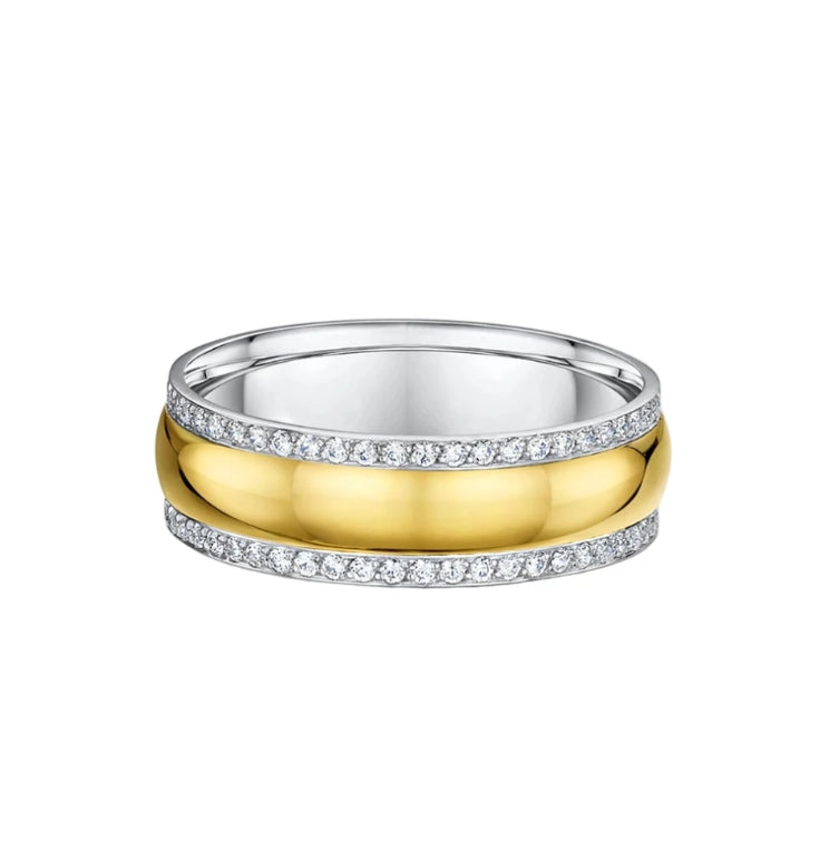 Ladies Two Tone Satin Finish Centre Natural Diamond Edging Wedding Band In 18ct Yellow Gold