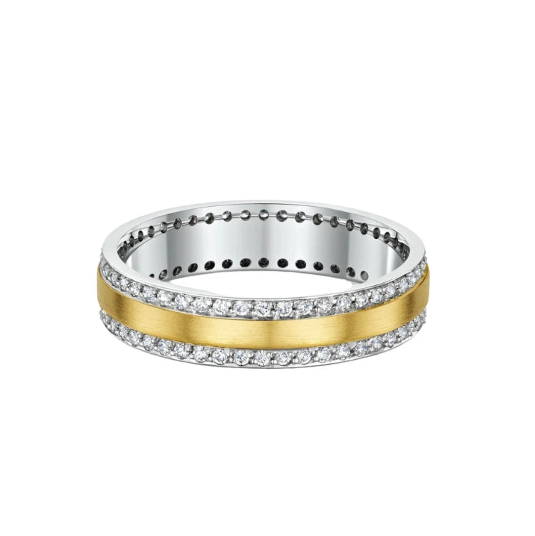 Ladies Two Tone Satin Finish Center Natural Diamond Edges Wedding Band In 18ct Gold