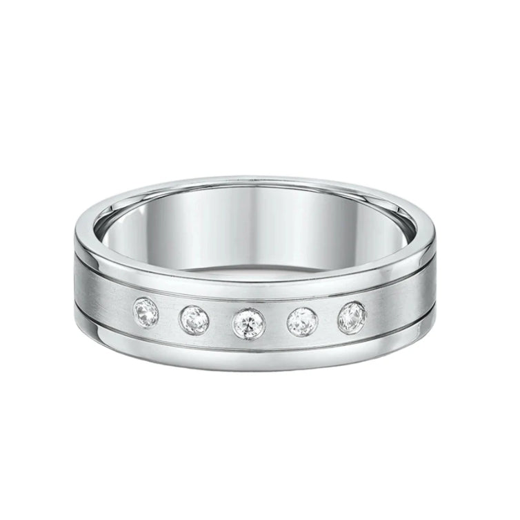 0.33ct Brilliant Cut Natural Diamond Set Matt Centre & Satin Edges Wedding Band In 18ct White Gold