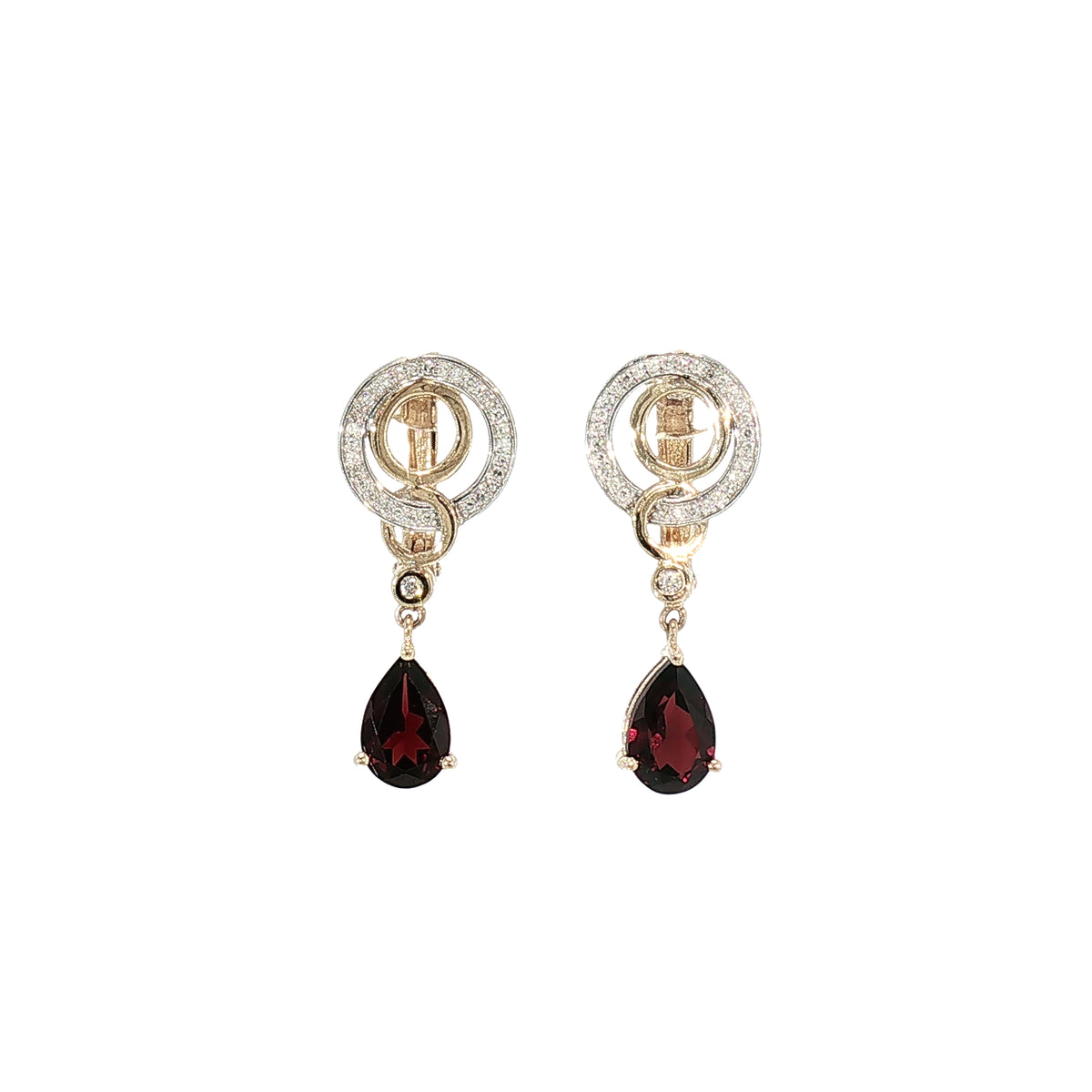 Garnet and Natural Diamond Fancy Drop Earrings in 9ct Yellow Gold