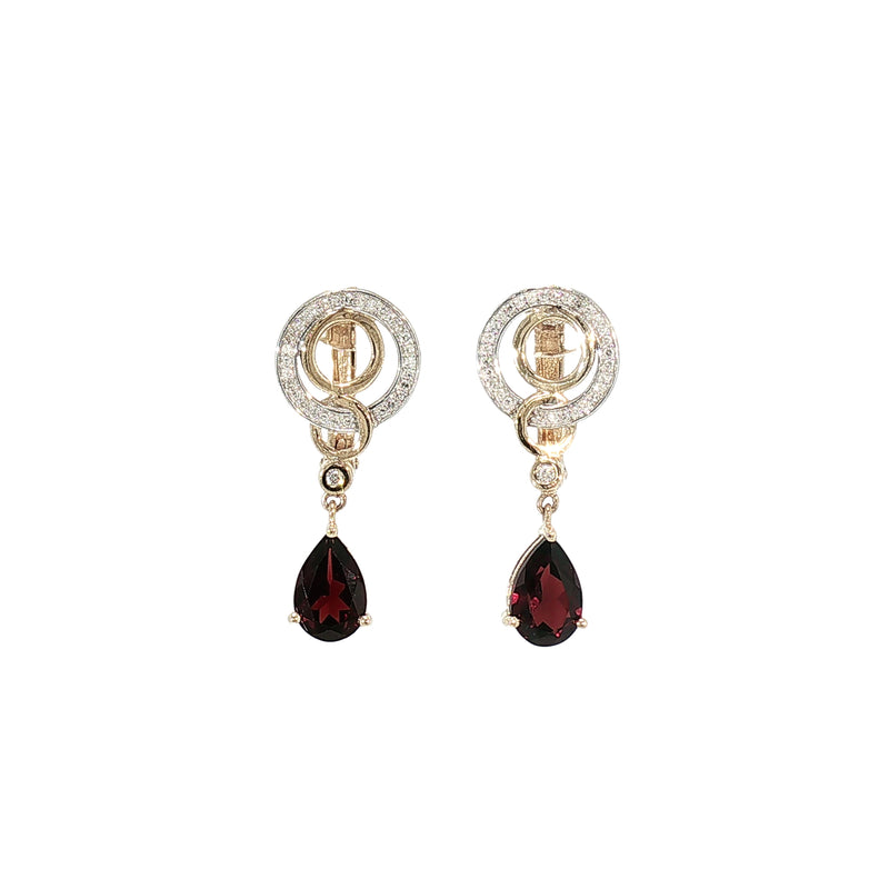 Garnet and Natural Diamond Fancy Drop Earrings in 9ct Yellow Gold