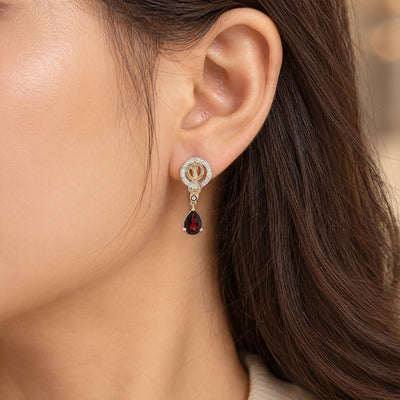 Garnet and Natural Diamond Fancy Drop Earrings in 9ct Yellow Gold