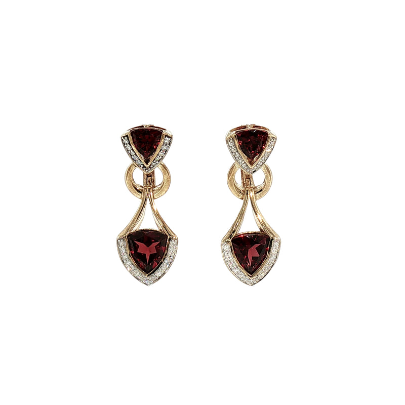 Garnet and Natural Diamond Fancy Drop Earrings in 9ct Yellow Gold