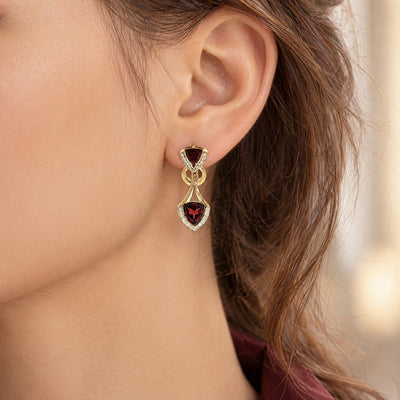 Garnet and Natural Diamond Fancy Drop Earrings in 9ct Yellow Gold