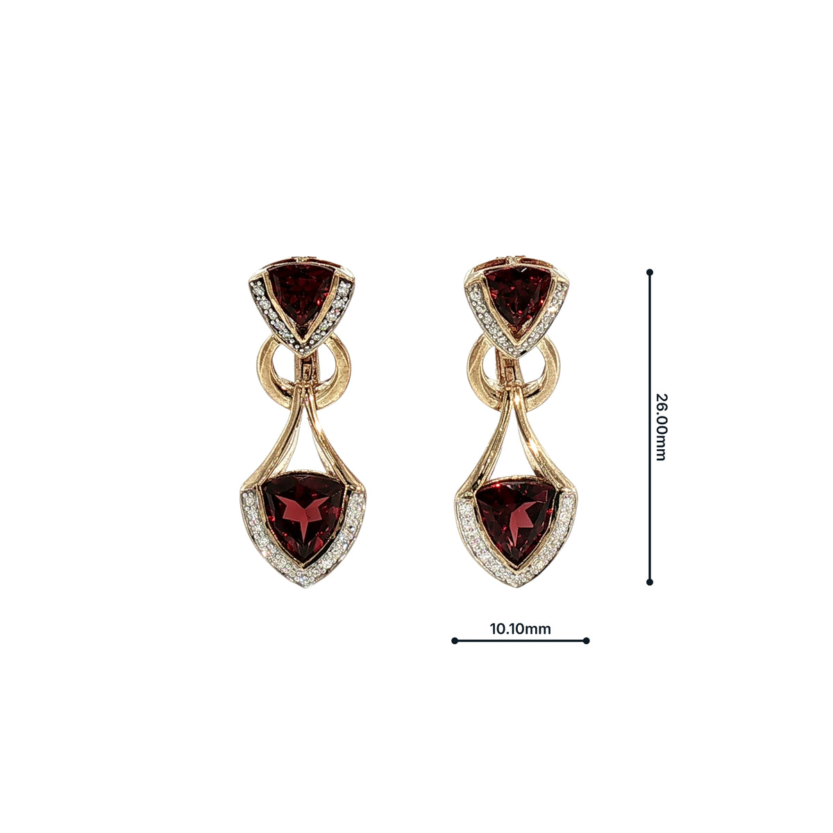 Garnet and Natural Diamond Fancy Drop Earrings in 9ct Yellow Gold
