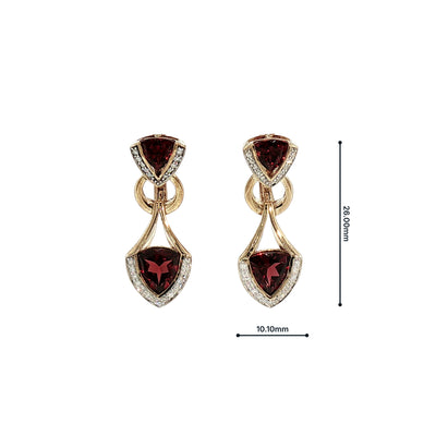 Garnet and Natural Diamond Fancy Drop Earrings in 9ct Yellow Gold