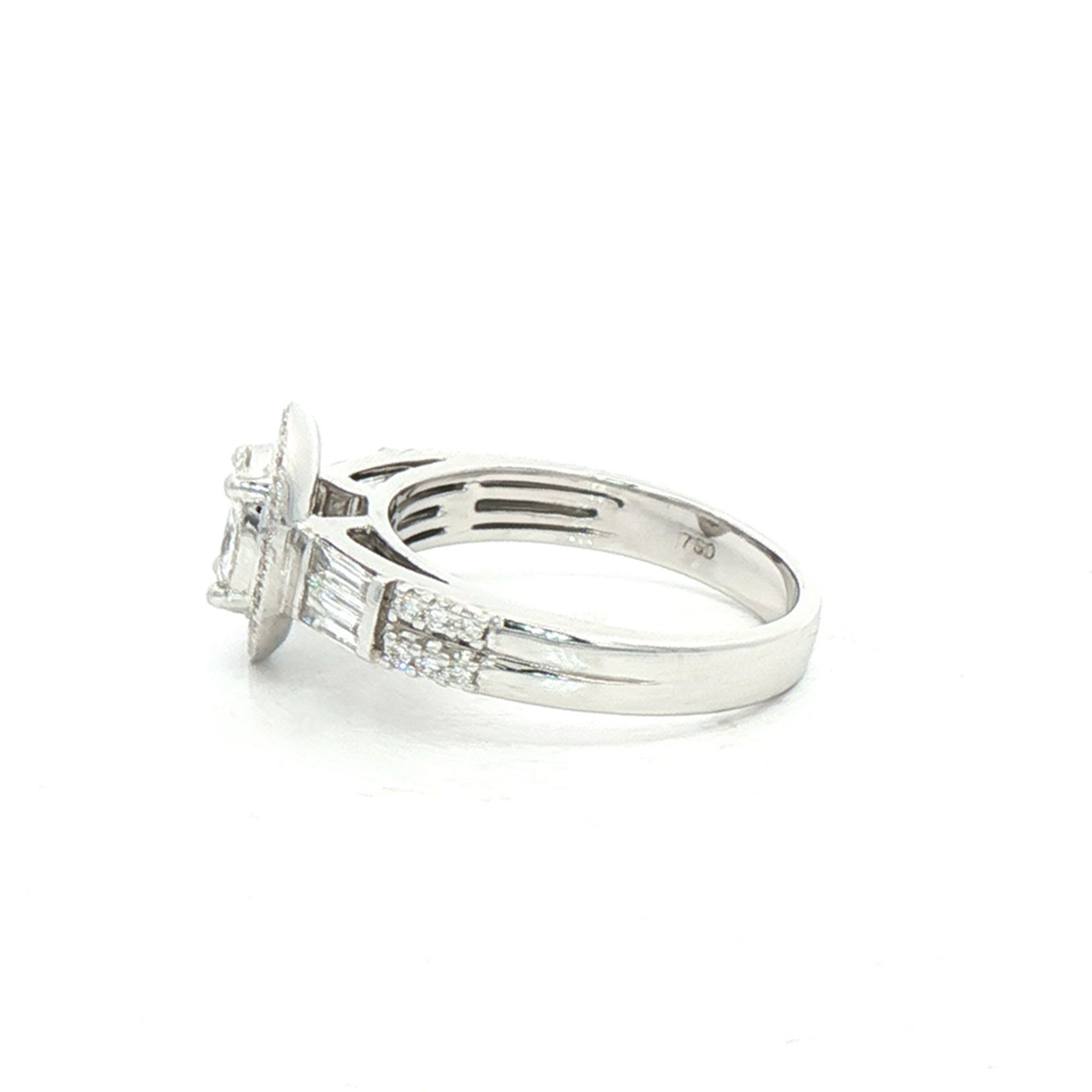 0.77ct F vs Natural Diamond Oval Shape Cluster With Baguette & Round Shoulders In 18ct White Gold