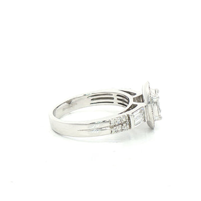 0.77ct F vs Natural Diamond Oval Shape Cluster With Baguette & Round Shoulders In 18ct White Gold