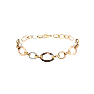 Oval Round Link Multi-Coloured Bracelet in 9ct Yellow, Rose, and White Gold