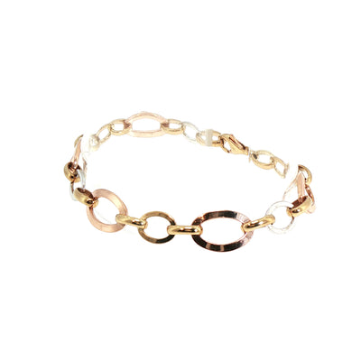 Oval Round Link Multi-Coloured Bracelet in 9ct Yellow, Rose, and White Gold