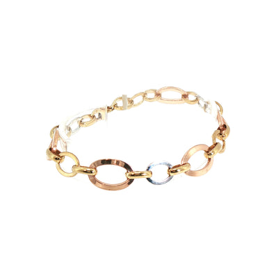 Oval Round Link Multi-Coloured Bracelet in 9ct Yellow, Rose, and White Gold
