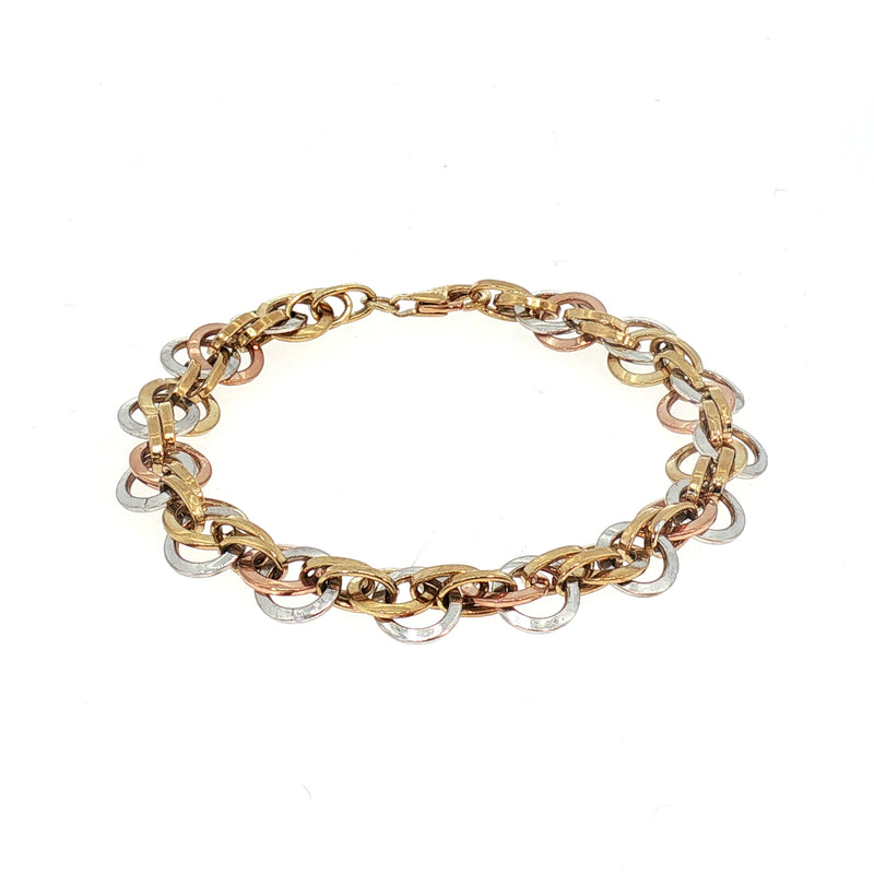 Tri-Colour Interlocking Circle Chain Bracelet in 9ct Yellow Gold