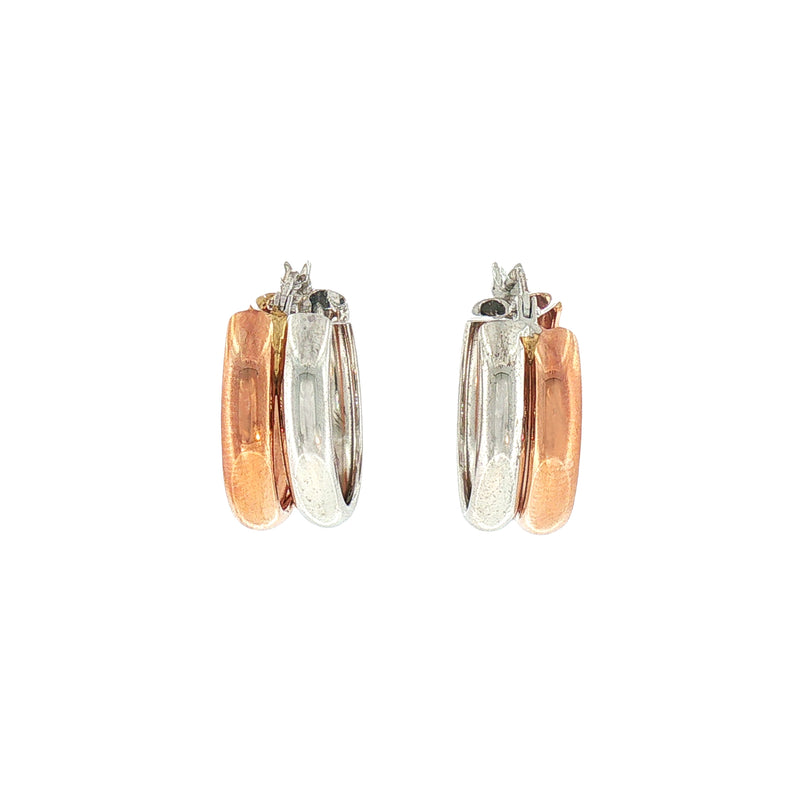 Two Tone Double Hoop Earrings in 9ct Rose and White Gold
