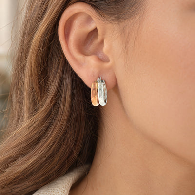 Two Tone Double Hoop Earrings in 9ct Rose and White Gold